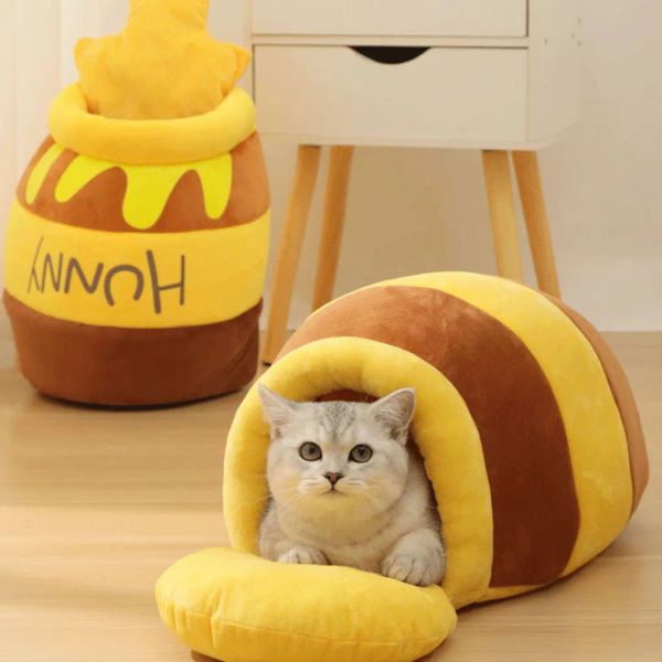 Tappetini Honey Pot Cat Bed Winter Nest Peluche Cartoon Sacco a pelo Cave House