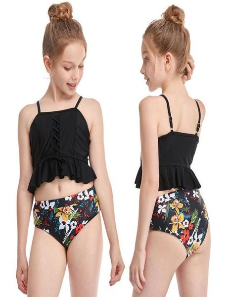 Mädchen Badeanzug Zwei Stücke Kinder Bademode Kinder Rüschen Bikini Set HighWaisted Badeanzug Floral Sommer Beachwear 212 Jahr On6505731