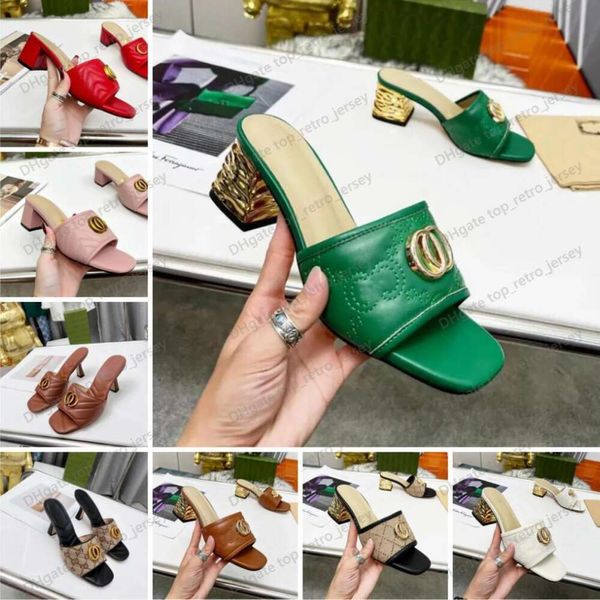 2024 nuove donne pantofole tacco alto sandali firmati per le donne moda in pelle sexy elegante matura ricamata estate sandali tacco grosso scivoli da 6,5 cm taglia 35-42