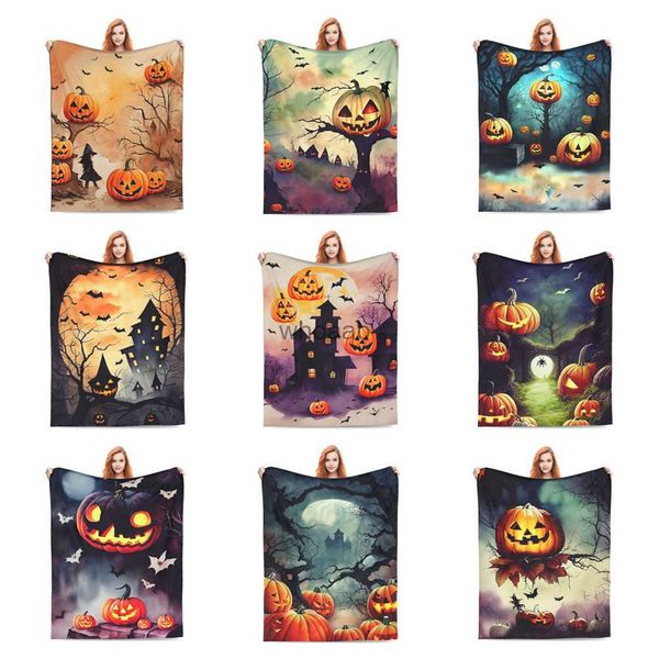 Cobertores 2023 Designer novo cobertor de flanela Halloween abóbora morcego série castelo personalizado interior sofá cama aconchegante cobertor quente para presentes de festa de feriado 240314