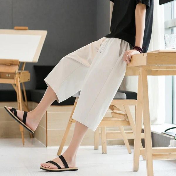 Männer Hosen Sommer Casual Vielseitig Baumwolle Leinen Lose Koreanische Version Trend Capris Gerade Bein