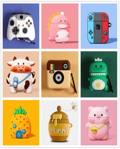 3D Cute Family Animal Fruit Gampads Custodia per auricolari per fotocamera Custodia morbida in silicone Drop Caduta protettiva per Apple Airpods 1 2 Earb5267229