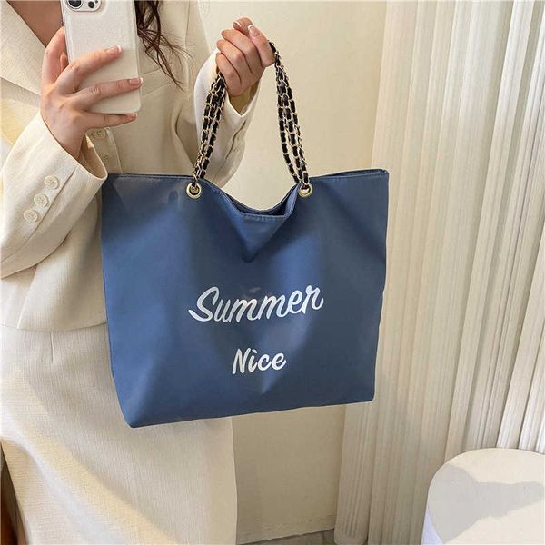 Bolsa tote minimalista para mulheres na moda japonesa e coreana impressa em tela com letras bolsa de ombro único bolsa feminina Instagram personalizada 240315