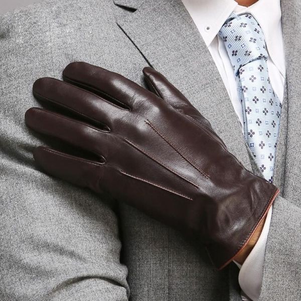 Top Qualität Echtes Leder Handschuhe Für Männer Thermische Winter Touchscreen Schaffell Handschuh Mode Schlanke Handgelenk Fahren EM011226u