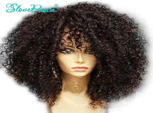 Glueless capelli umani brasiliani di Remy Afro crespo ricci pre pizzicati 44 parrucca con chiusura in pizzo per donne nere 150 Full End Slove Rosa Y1908965365