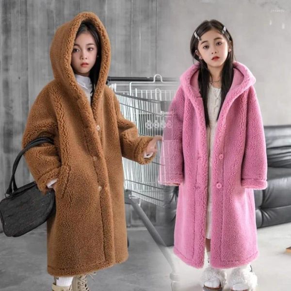 Jaquetas de inverno crianças casacos de pele de cordeiro real casual ovelha corte de pelúcia quente outerwear crianças jaqueta de lã para meninas meninos a3075