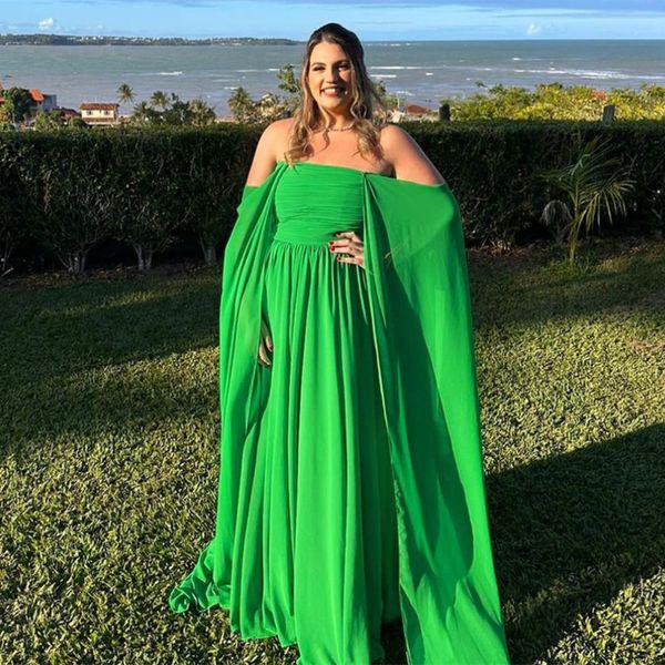 Eleganti abiti da ballo lunghi in chiffon verde a-line con scollo a barchetta pieghettati fino al pavimento abiti da sera abiti da sera per le donne