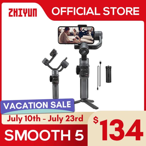 Cabeças Zhiyun Smooth 5 3Axis Gimbal Phone Handheld Smartphone Gimbals para iPhone 14 Pro Max/Samsung/Huawei/Xiaomi