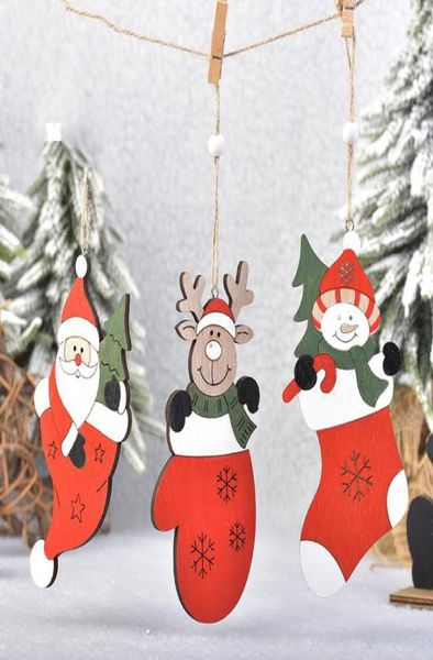 Decorações para árvores de Natal Coloridas Madeira Criativas Pingentes de Árvore de Natal Papai Noel Milu Deer Pingentes Ornamento de Natal Presente 3 Styl9404034