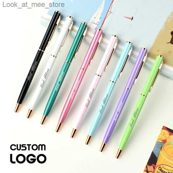 Canetas tinteiro para presente Canetas esferográficas personalizadas Macaron Metal Simples Colorido Dot Pen Nome personalizado Suprimentos para pequenas empresas Publicidade Escultura Presentes Q240314