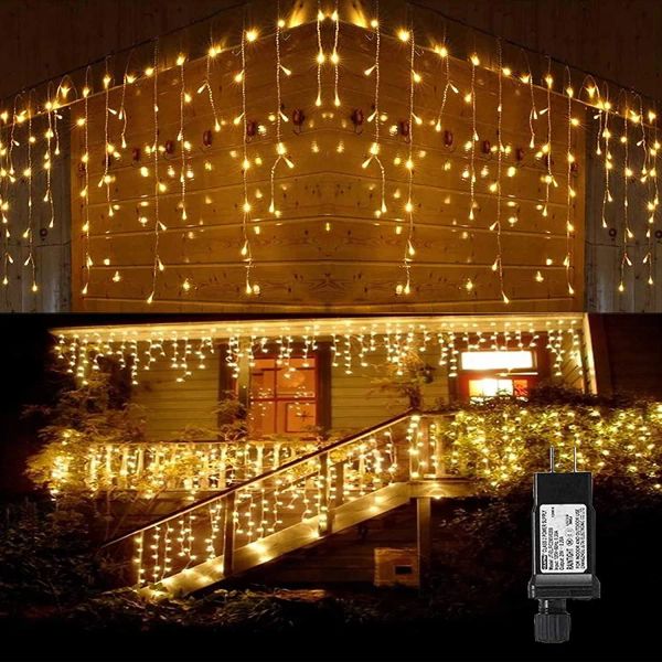 Cortinas festão icicle led cortina guirlanda na janela dc 24v luzes de fadas com controle remoto guirlanda de ano novo luzes led decoração de natal