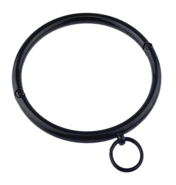 Neueste runde Metall-Bondage-Kragen-Halsring-Rückhalte-Halskette-Halsketten-Stifte, die Erwachsene BDSM-Sexspiele-Spielzeug für männlich weiblich verriegeln, schwarz1890597