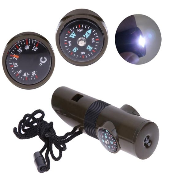 Kit di sopravvivenza militare multifunzionale da esterno 7 in 1 Lente d'ingrandimento Bussola con fischio Termometro con luce LED NY1002477537