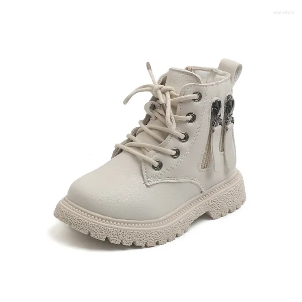 Сапоги, осень-зима 2024, детские флисовые теплые кожаные туфли в британском стиле для мальчиков, модные хлопковые ботинки для девочек
