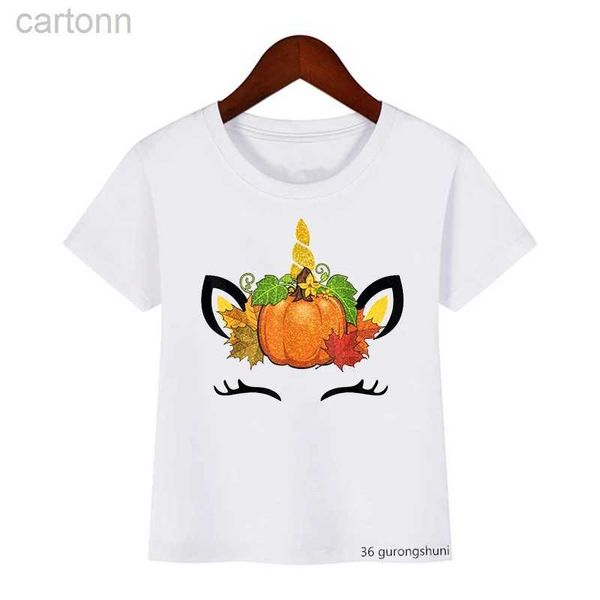 T-Shirts Yeni Çocuk Tişörtleri Komik Unicorn Cadılar Bayramı Kabak Baskı Çocuklar İçin Cadılar Bayramı Kostüm Moda Erkekler/ Kızlar Evrensel Tshirts LDD240314