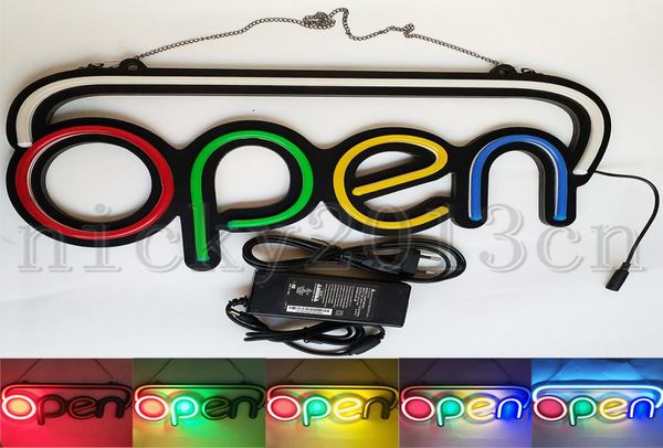 Superhelles offenes Schild, LED-Neonlichtstreifen, automatisch blinkend, mehrfarbig, zum Aufhängen, Geschäft, Geschäft, Bar, Club, Frontfenster, Display, 12 V, Pow4890828