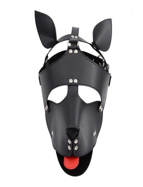 Schwarz Rot Leder Hund Bdsm Maske Bondage Fesseln Cosplay Maske Kostüm Erotik SM Sklave Kopfbedeckung Geschirr Fetisch Kinky Sexspielzeug Y7828889