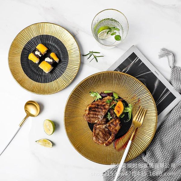 Тарелки Североевропейская креативная керамическая посуда с золотой росписью Пномпень Западная тарелка для стейка Суши Современный дом El