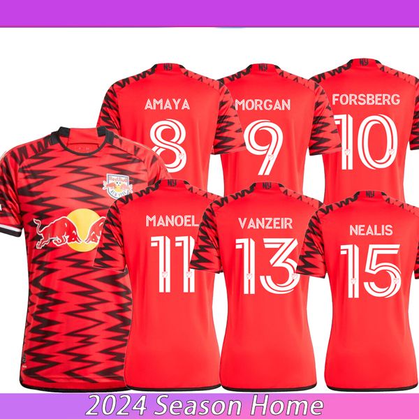 Camisas de futebol de Nova York Red Maglia FORSBERG BURKE LUQUINHAS VANZEIR AMAYA NEALIS TOLKIN MORGAN BULLS 24 25 Homens 2024 MLS Bulls Camisas de futebol