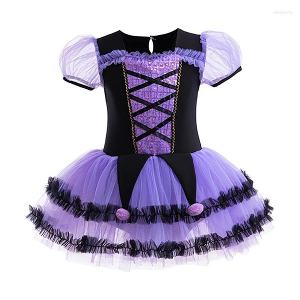 Abbigliamento da palcoscenico Vestito da festa da sera per bambini viola Garza soffice Tutu di balletto per bambina con fiori Costume da ballo per bambini