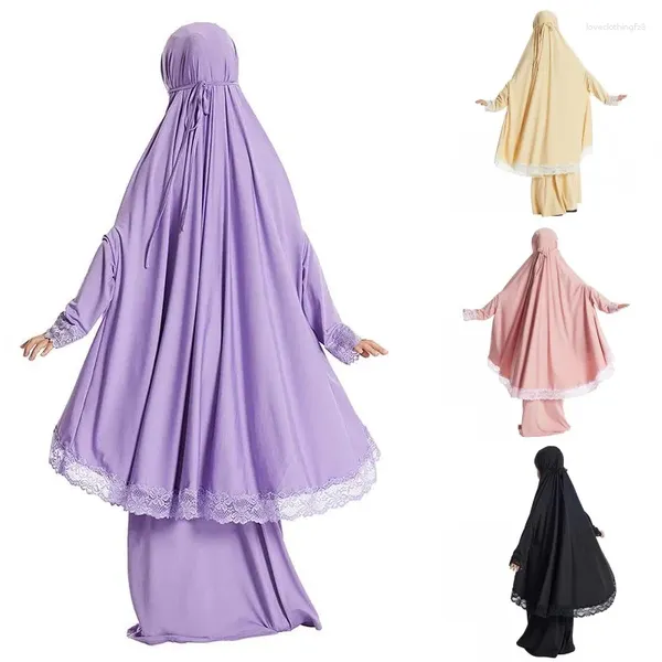 Abbigliamento etnico Ramadan Eid Musulmano Bambini Preghiera Hijab Gonne Set Dubai Abaya Turchia Abito per bambini Medio Oriente Ragazze islamiche Foulard Caftano