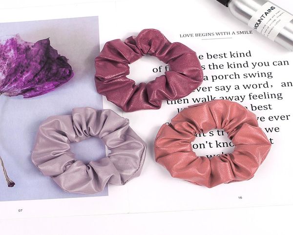 Scrunchie Frauen Mädchen Elastische Haar Gummibänder Zubehör Gummi Für Kinder Leder PU Haar Krawatte Ring Seil Pferdeschwanz Halter 0903A8422821