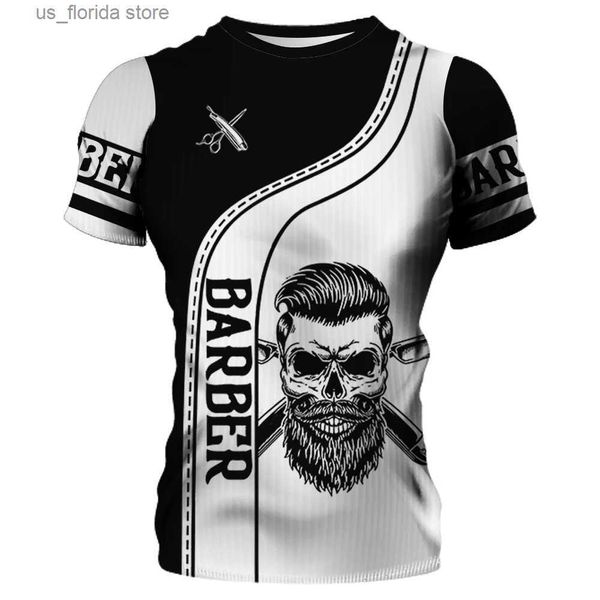 Erkek Tişörtleri Yaz T-Shirt Erkek Gömlek 3D Berber Özel Giyim O Boyun Büyük Boyutlu Kısa Kısa Slve Üst Serin Punk Strtwear Erkek TS Y240314