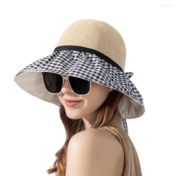 Береты, женские летние клетчатые панамы для пляжного отдыха, женские весенние котелки, солнцезащитная кепка, элегантный складной солнцезащитный головной убор