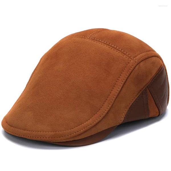 Berets 2024 moda estilo europeu genuíno couro bonés boina homem casual camurça camurça preto/marrom cabido duckbill chapéus masculino