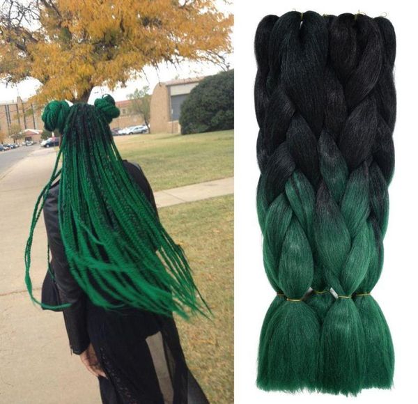 Синтетические зеленые волосы для плетения омбре, объемное омбре 24039039, 100 г, двухцветное омбре Xpression, плетение волос крючком Jumbo Kanekalon4873269