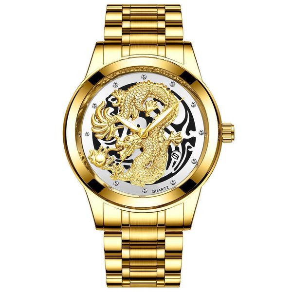 Orologio da uomo, orologio non meccanico, orologio da uomo, impermeabile, ultra sottile, calendario, orologio da coppia Dragon Phoenix