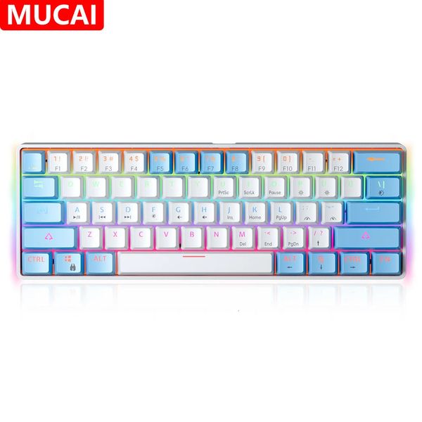 MUCAI MK61 USB-Gaming-Mechanische Tastatur, roter Schalter, 61 Tasten, kabelgebunden, abnehmbares Kabel, RGB-Hintergrundbeleuchtung, austauschbar, 240304