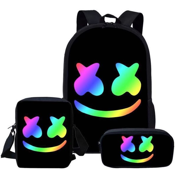 Borsa Oxford Zaino DJ Marshmallow Zaino versatile per musica Marshmello Borse da viaggio per studenti delle scuole superiori Zaini a tre pezzi299M