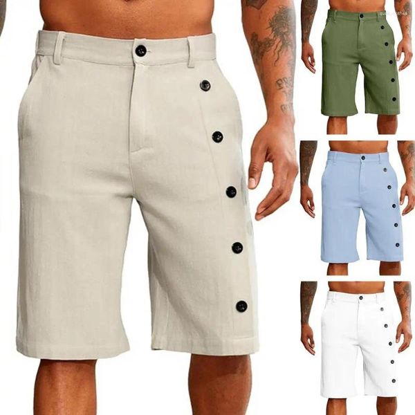 Shorts masculinos 1 pc macio homens casual botão zíper cintura elástica praia perna reta ajuste verão streetwear