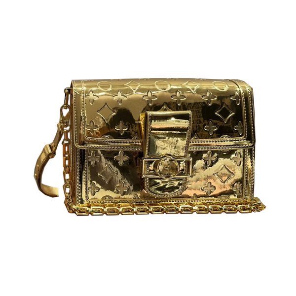 24ss Borse a tracolla Dauphine da donna Borsa a tracolla diagonale in pelle verniciata oro e argento per donna Borsa di design di lusso Porta carte Portafoglio esterno Messenger 25 cm