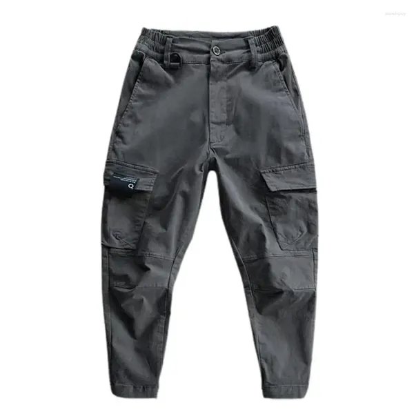 Pantaloni maschili slim fit skin-touch bottoni a colore solido multi tasche uomini carico fitness per sport all'aperto