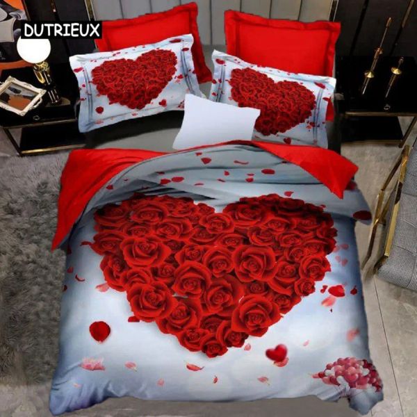 Sets 3D Rose Heart Bettwäsche Set Nordic Duvet Cover 150x200 220x240 King Size Quilt Cover moderne Katzenwolf -Druck Kissenbezug ohne Bettblatt