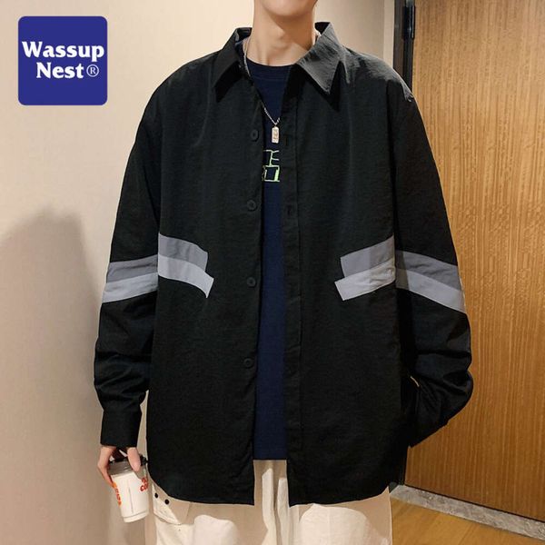 Wassup Camisa masculina de manga comprida, moda primavera e outono casual folgada, jaqueta de trabalho