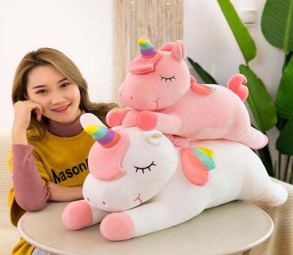 Animal de pelúcia brinquedos grande deitado unicórnio boneca confortável travesseiro presente das crianças kawaii unicornio para crianças aniversário 2203042534151