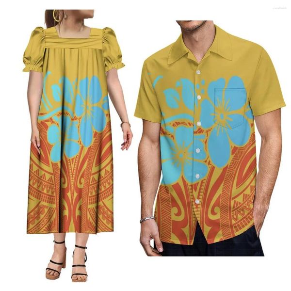 Partykleider Sommermode Damen Mumu Kleid mit Herrenhemd Polynesian Tribe Design Paaranzug zur Unterstützung Ihres