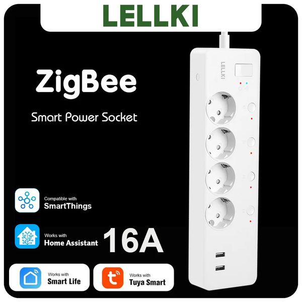 Lellki Zigbee Güç Şeridi EU KR Akıllı Fiş Elektrik USB Koreli Tip Soket Multitap 220v Outlet Tuya Zamanlayıcı SmartThings Alexa 240228