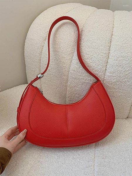 Hobo Mode Rot Frauen Einzelnen Schulter Tasche Koreanische Casual PU Leder Zip Kleine Handtaschen Weibliche Klassische Feste Farbe Unterarm