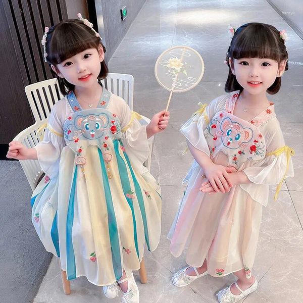 Vestidos de menina estilo chinês, vestido hanfu, fantasia de festa de dança, crianças para meninas, vestidos vintage de 3 a 14 anos