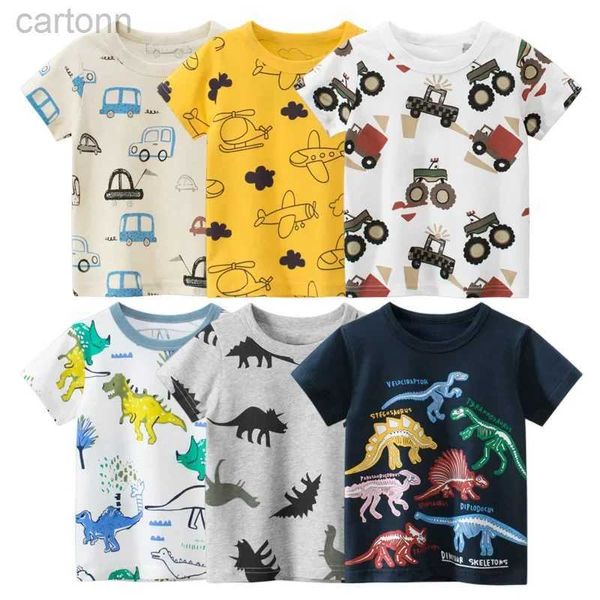 Camisetas 2024 verão camiseta para meninos meninas crianças manga curta dinossauro impressão completa camisas criança cartoon carro algodão camisetas dropshipping ldd240314