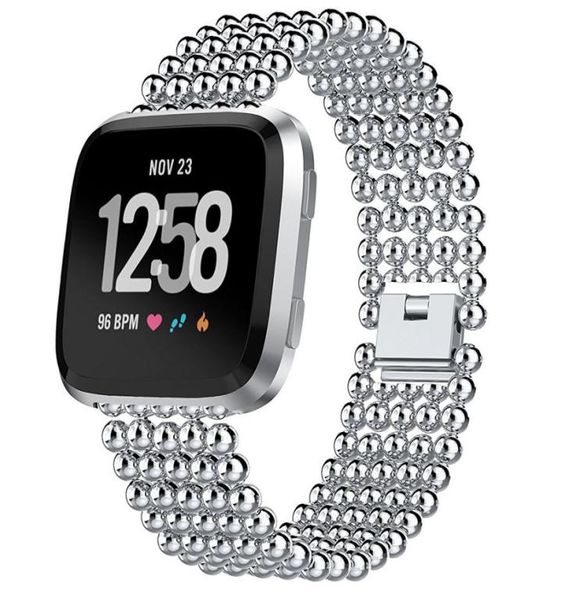 Für Fitbit Versa Five Beads Runde Perlen Metalllegierung Uhrenarmband Ersatzarmband Silber Schwarz 2 Farben8866189
