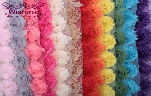 NISHINE 15 Farben 1 Yards Chic Shabby Chiffon Blumen für Kinder Haarschmuck 3D Stoff Blumen für DIY Baby Stirnbänder8333623