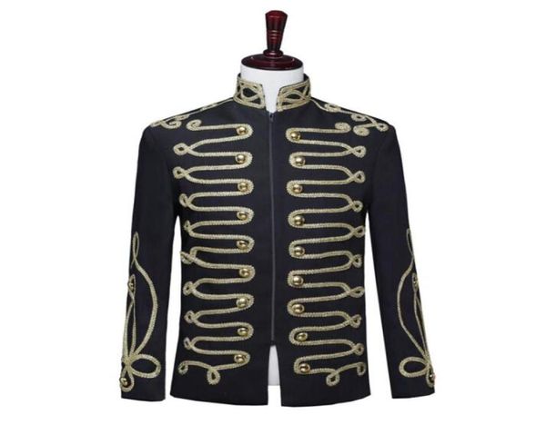 Blazer preto masculino ternos projetos jaqueta masculina palco gola cantores roupas uniforme militar vestido punk rock masculino homme1351101
