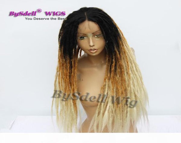 Ручная работа Ямайский парик с дредами Синтетические афро дреды Волосы Черный Ombre коричневый бирюзовый блондин Парики с кружевной передней частью Dread Braid для black1465274