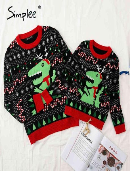 Abiti coordinati per la famiglia Pullover girocollo autunno inverno Maglione lavorato a maglia natalizio Dinosauro cartone animato Anno 2104148246824