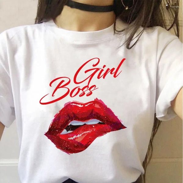 Mulheres Camisetas Menina Senhora Carta Impressão Camisa Mulheres Sexy Lábios Top Tees Estilo Coreano Moda Tshirt Harajuku Tee Roupas